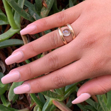 Rose Cut Green Quartz with Hammered Gold Band Ring